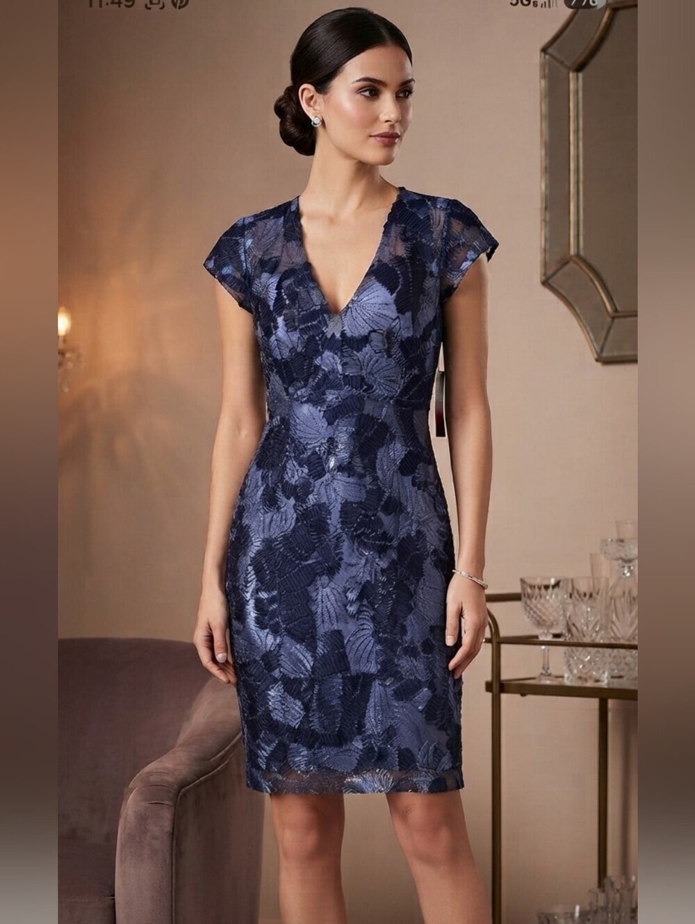 Betsy And Adam Flower Embroidered Mini Dress Blue NWT SZ 10